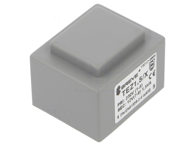 Transformator: ingegoten; 1,5VA; 230VAC; 12V; 125mA; PCB; IP00; TEZ Transformator: ingegoten; 1,5VA; 230VAC; 12V; 125mA; PCB; IP00; TEZ